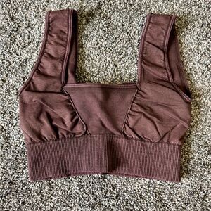 Free People  Movement Good Karma Square-Neck Bra Washed Chocolate Sz M